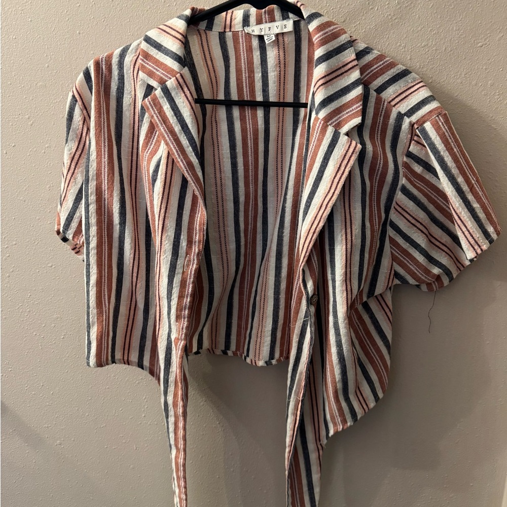 HYFVE Striped Cropped Blouse - Blue, Red, White